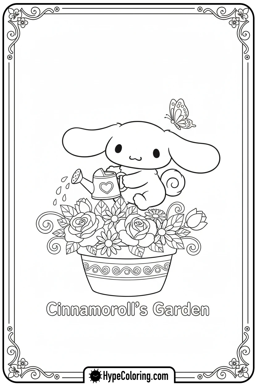 cinnamoroll-watering-flowers - cinnamoroll coloring pages