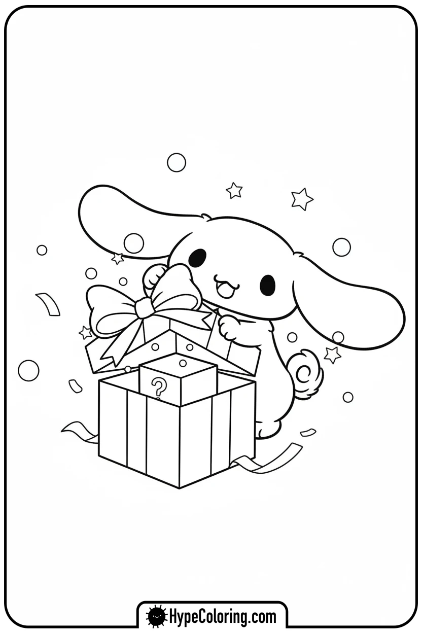 cinnamoroll-opening-present - cinnamoroll coloring pages