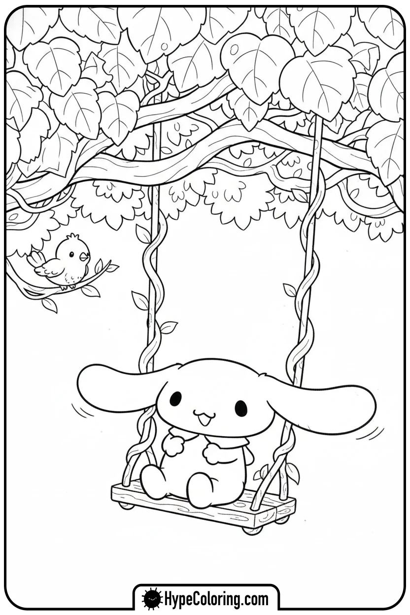 cinnamoroll-on-vine-swing - cinnamoroll coloring pages