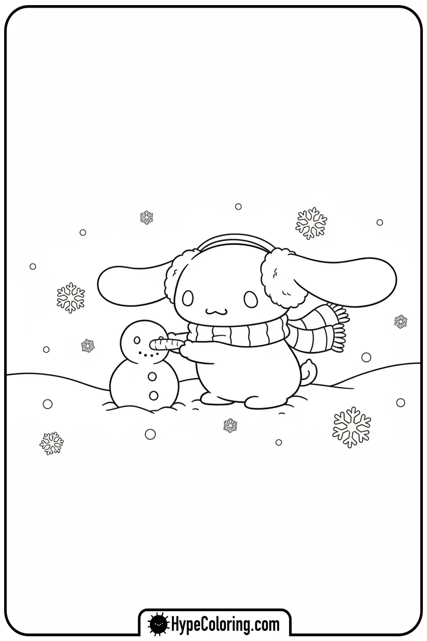 cinnamoroll-building-snowman - cinnamoroll coloring pages