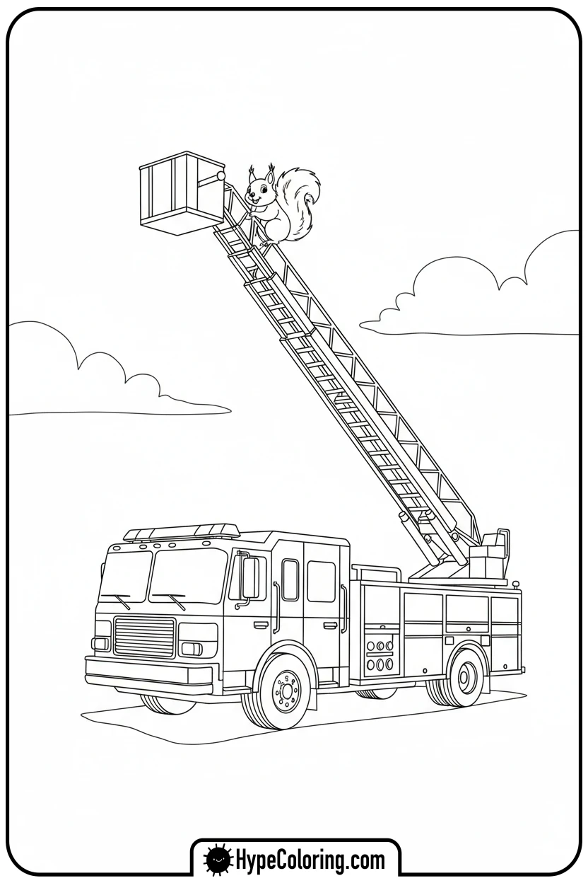 fire-truck-with-extended-ladder - fire truck coloring page