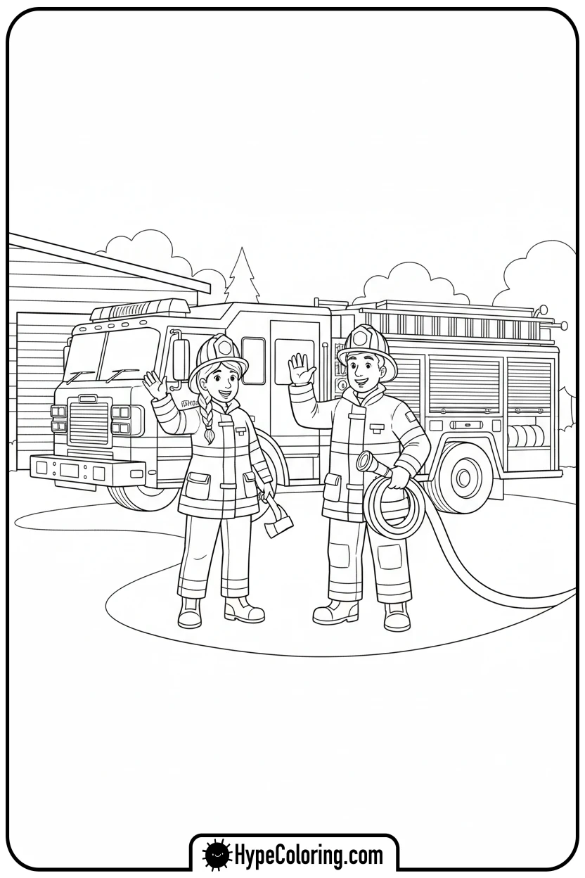 fire-truck-with-firefighters - fire truck coloring page