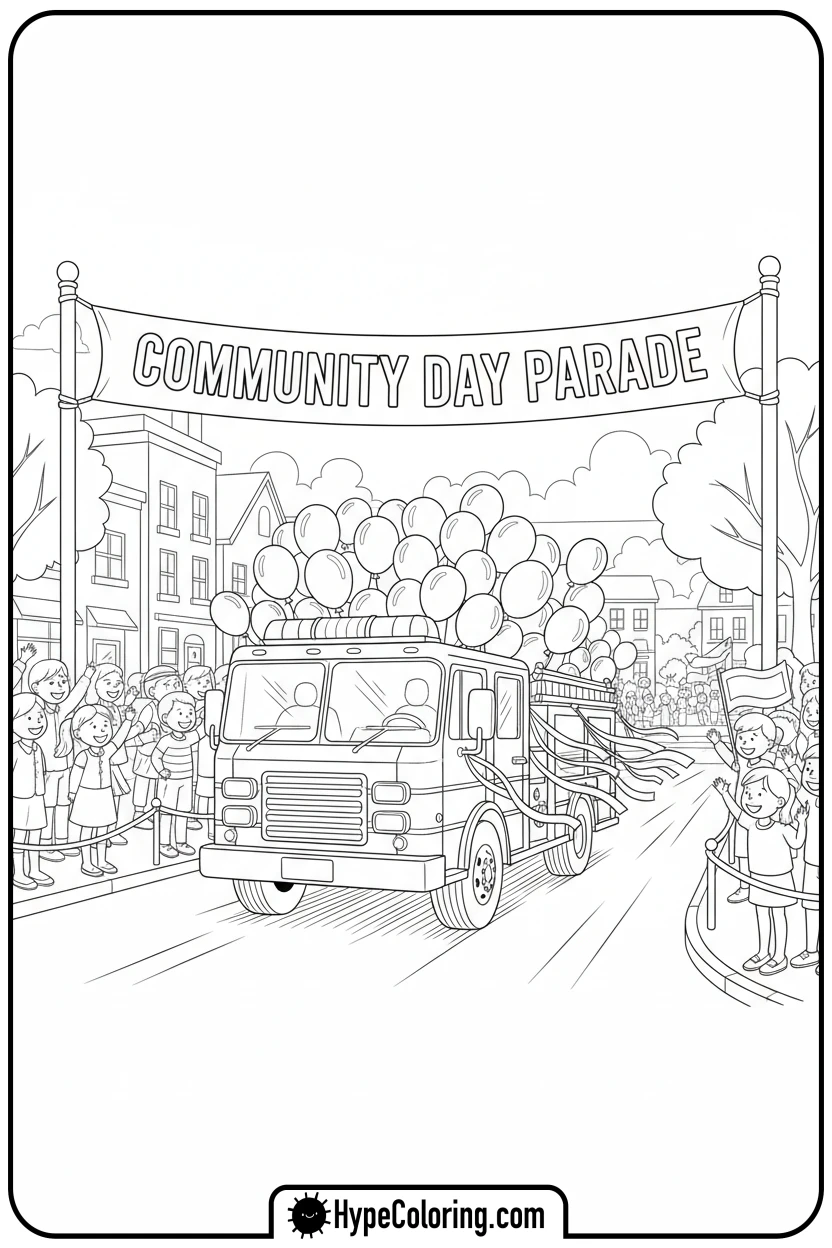 parade-fire-truck-with-balloons - fire truck coloring page