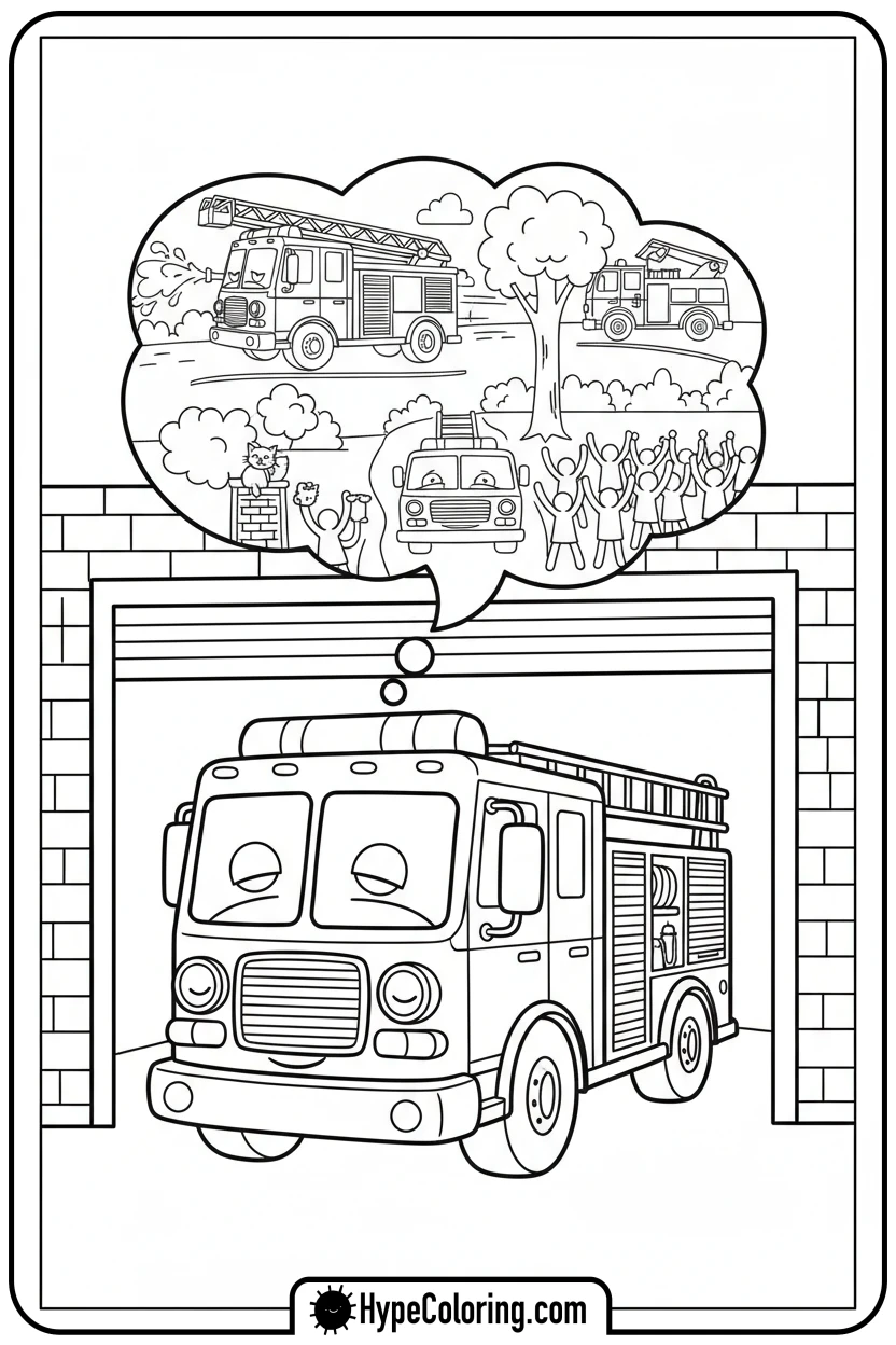 sleeping-fire-truck - fire truck coloring page
