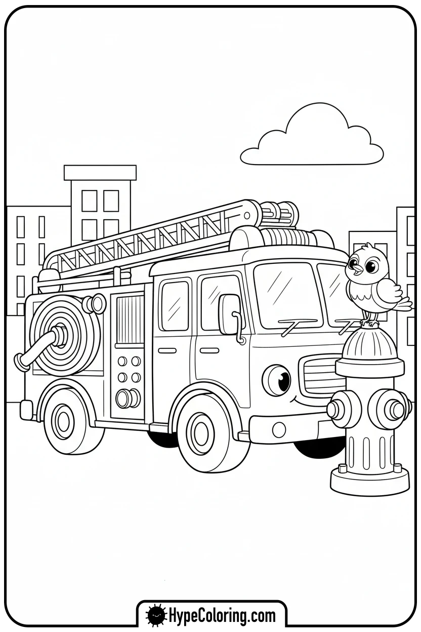 fire-truck-connecting-to-hydrant - fire truck coloring page