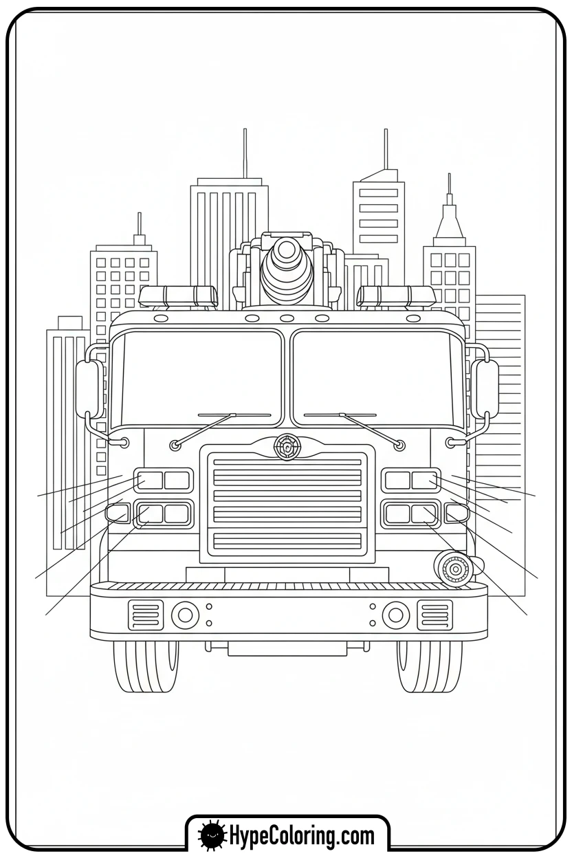 front-view-of-fire-truck - fire truck coloring page