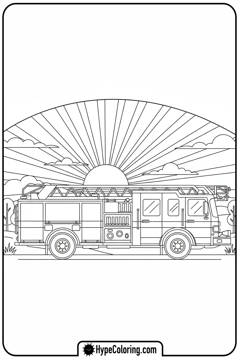 fire-truck-at-sunrise-sunset - fire truck coloring page