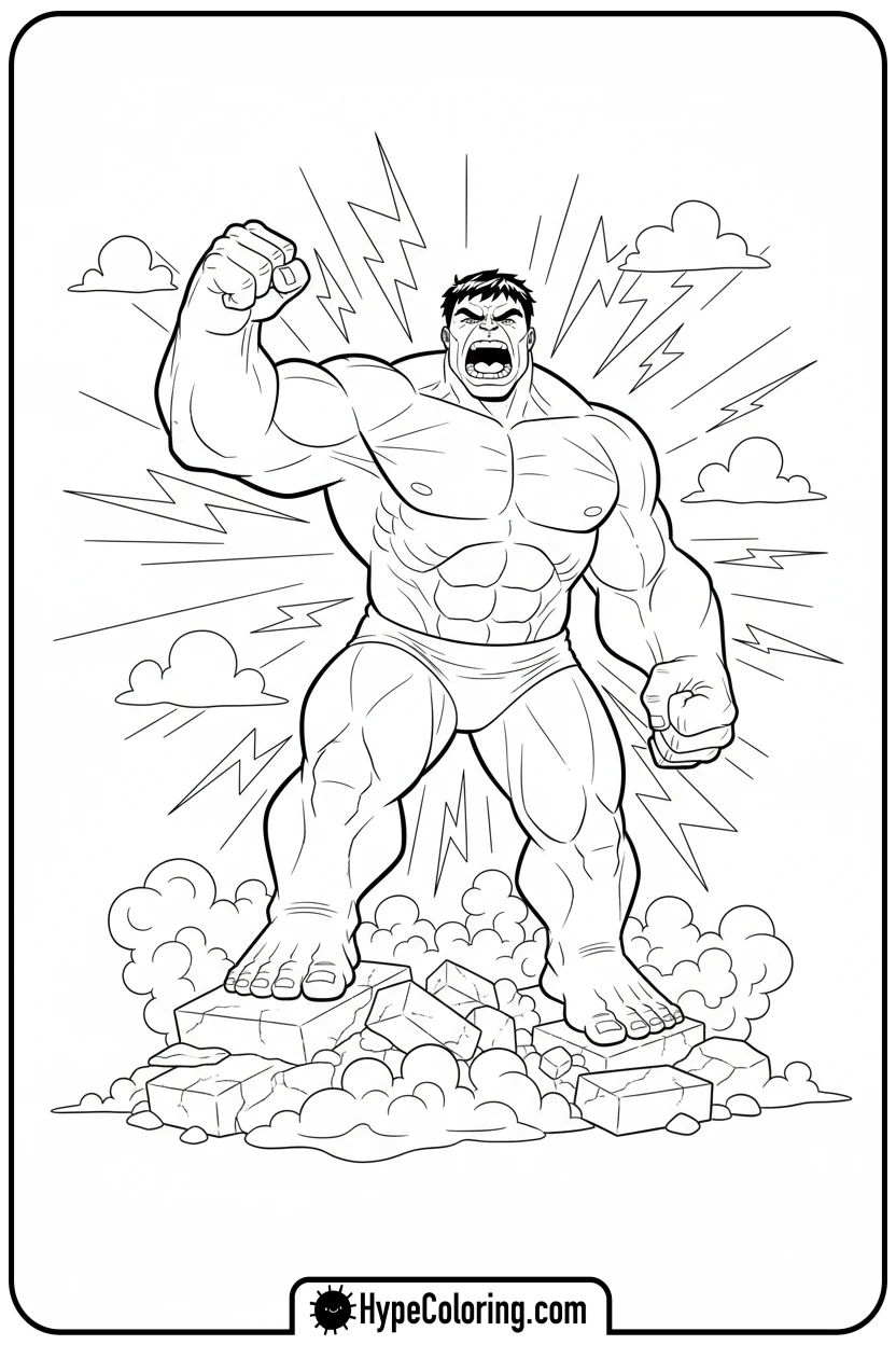 hulk-roaring-on-rubble - hulk coloring pages​