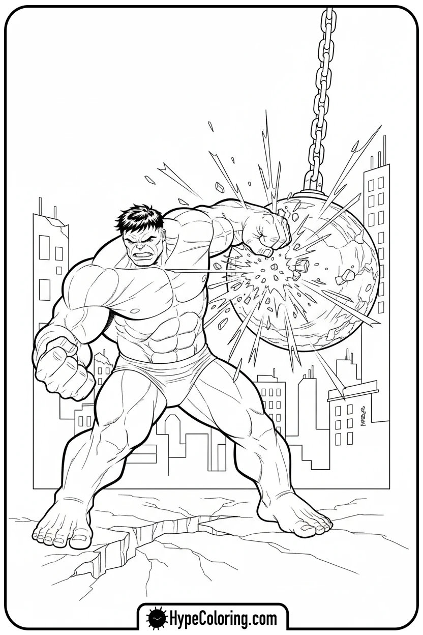 hulk-punching-wrecking-ball - hulk coloring pages​