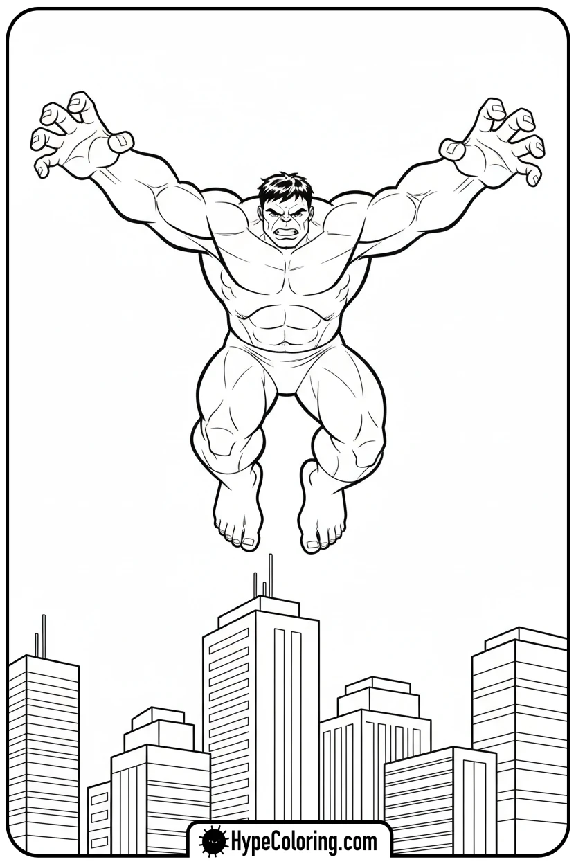 hulk-jumping-over-city - hulk coloring pages​