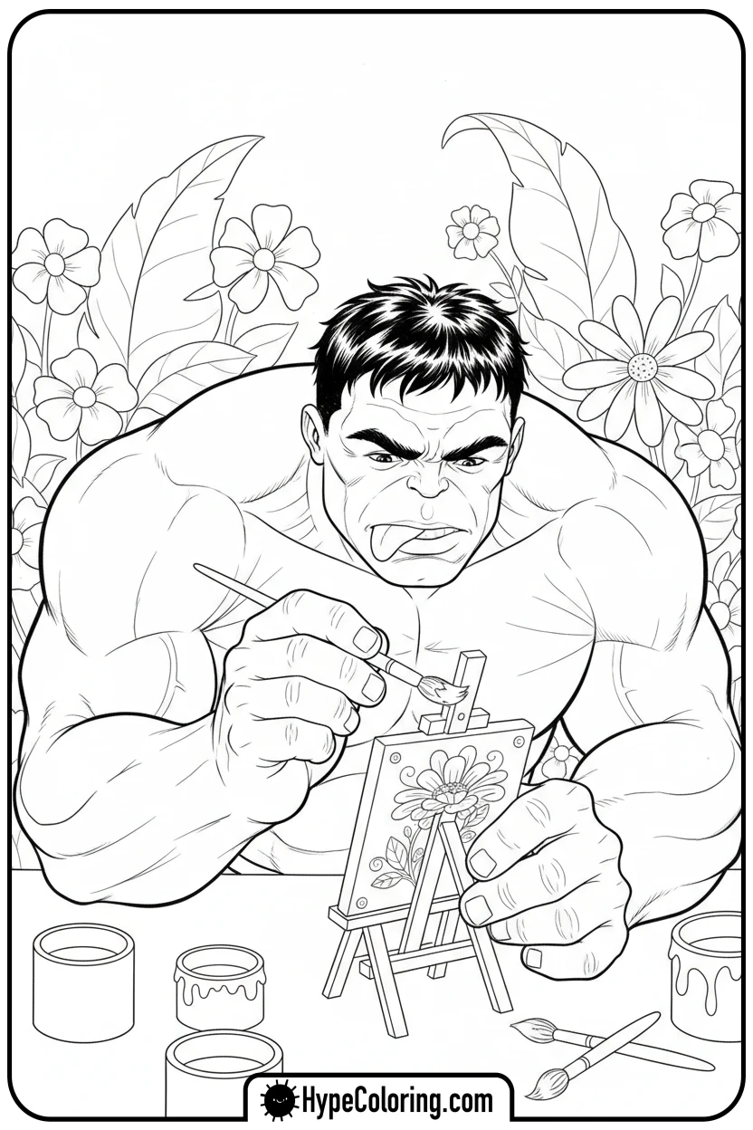 hulk-painting-a-flower - hulk coloring pages​