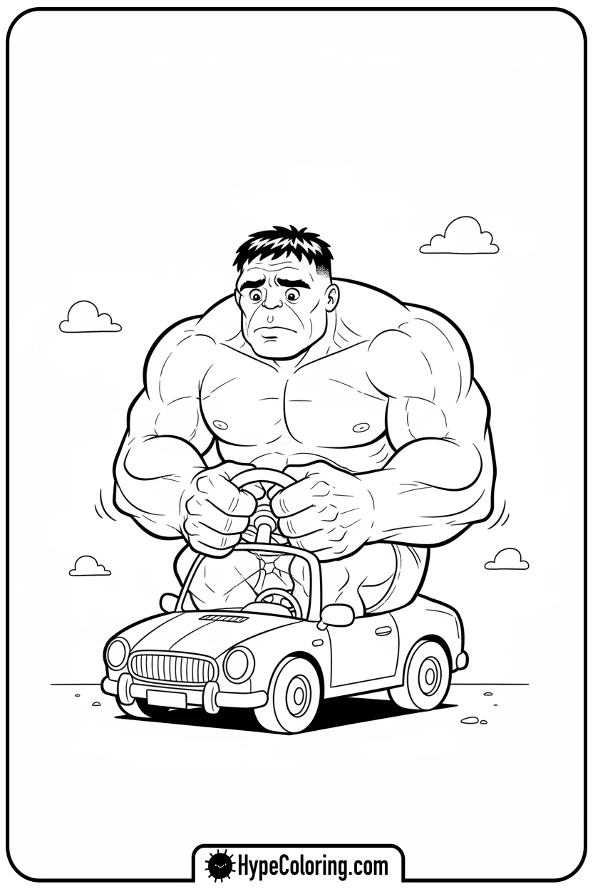 hulk-squished-in-tiny-car - hulk coloring pages​