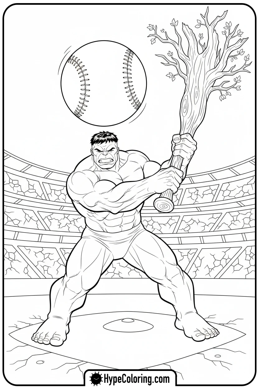 hulk-batting-with-tree-trunk - hulk coloring pages​