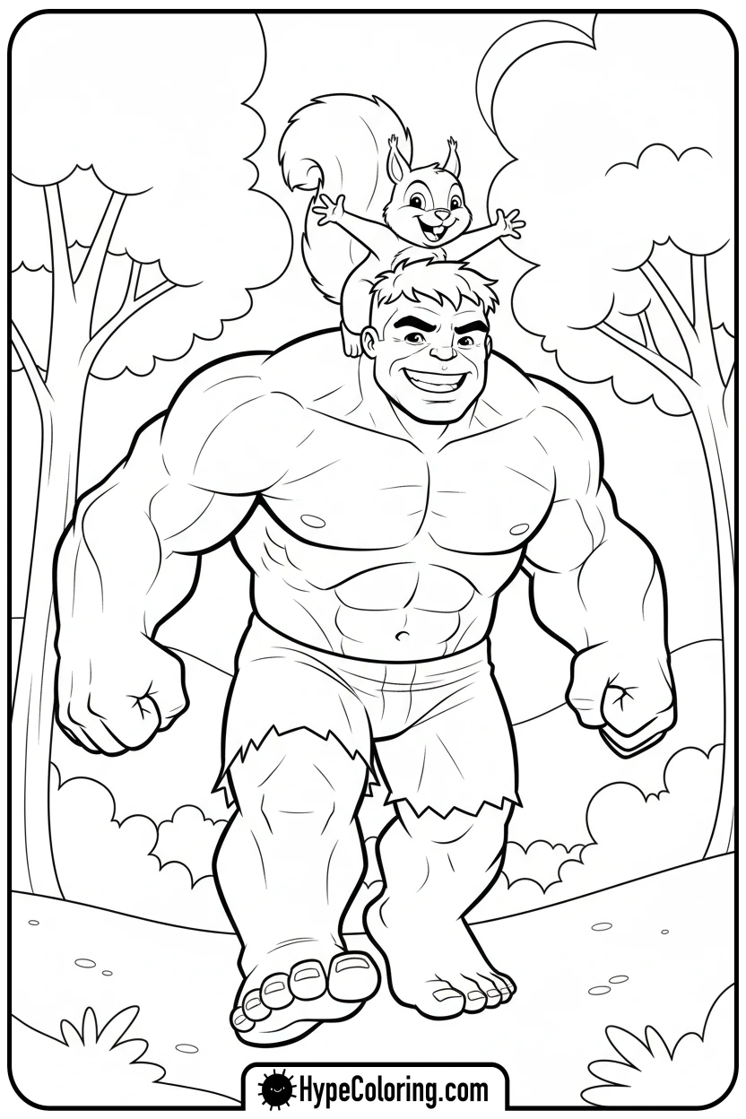 hulk-giving-squirrel-piggyback - hulk coloring pages​