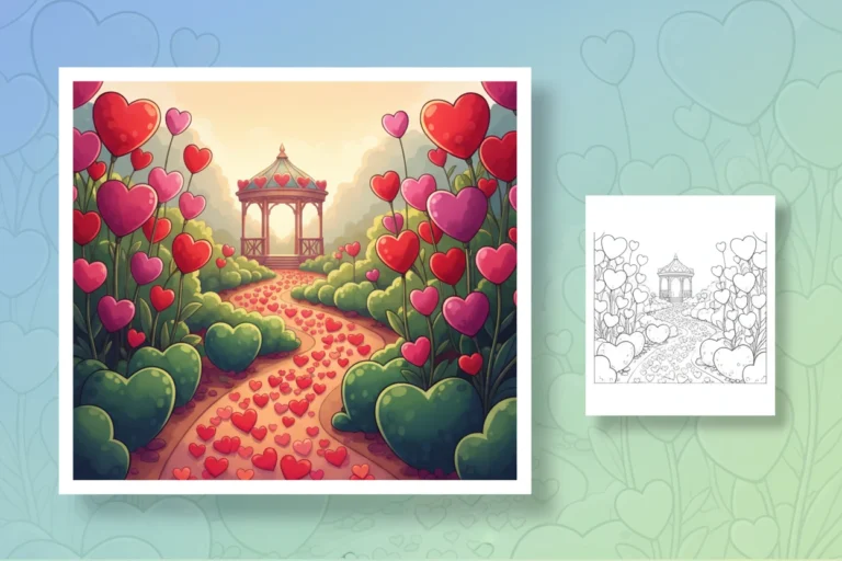 a-whimsical-garden-scene-with - cute valentine coloring pages