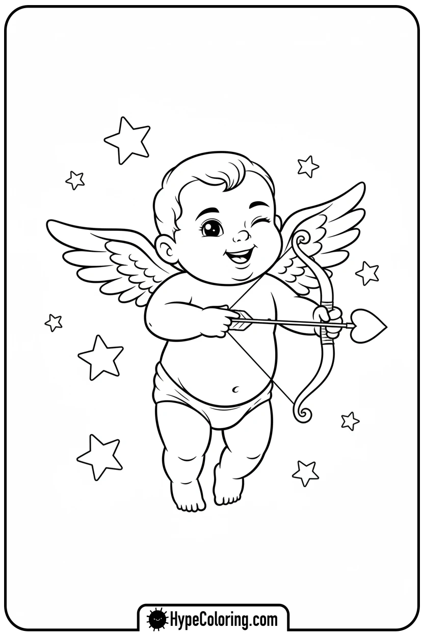 baby-cupid-aiming-heart-arrow - cute valentine coloring pages