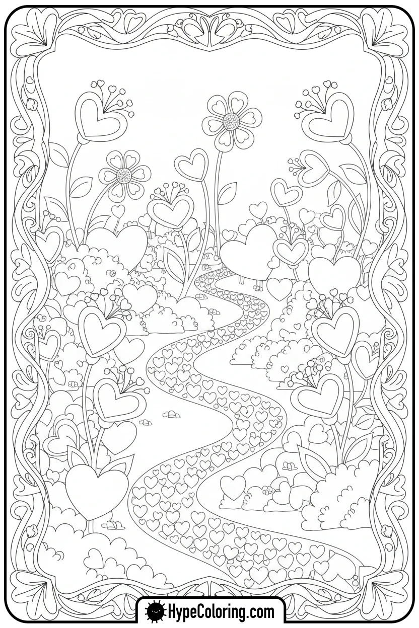 whimsical-heart-garden - cute valentine coloring pages