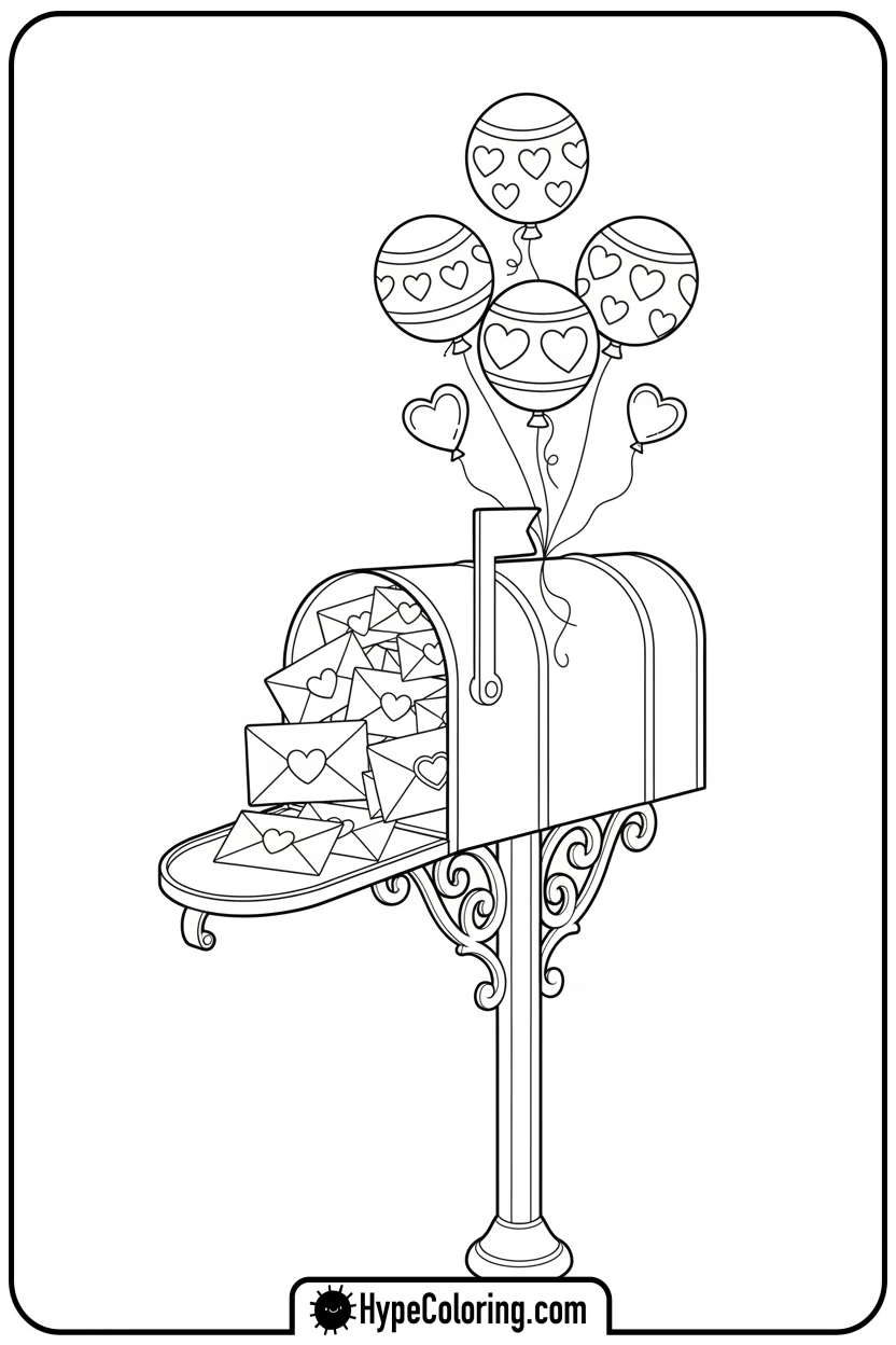mailbox-overflowing-with-valentines - cute valentine coloring pages