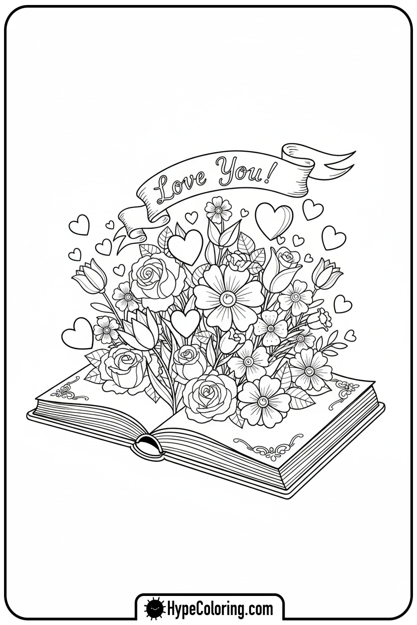 open-storybook-with-pop-up-hearts - cute valentine coloring pages
