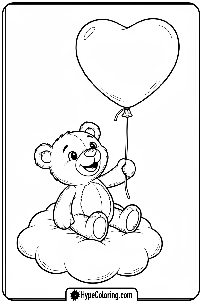 bear-with-heart-balloon - valentine coloring pages for adults
