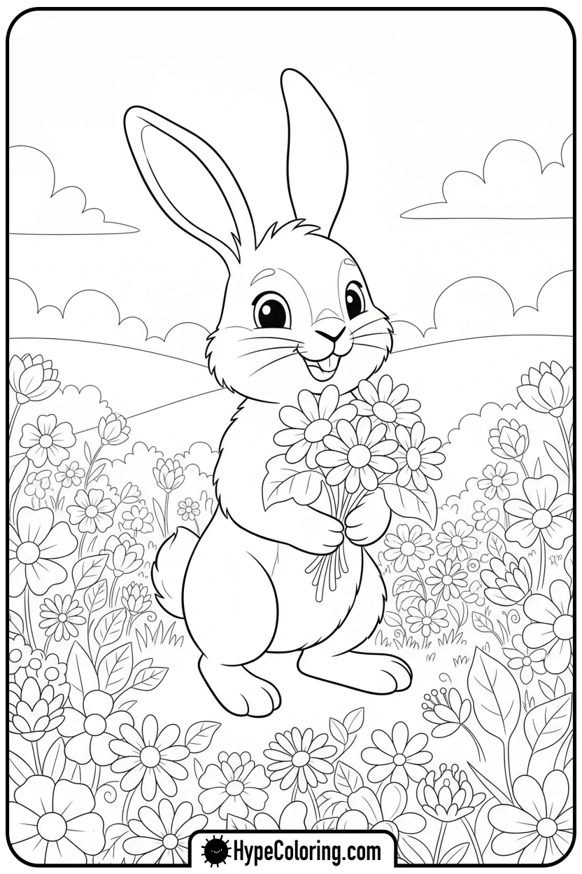 bunny-with-flower-bouquet - valentine coloring pages for adults