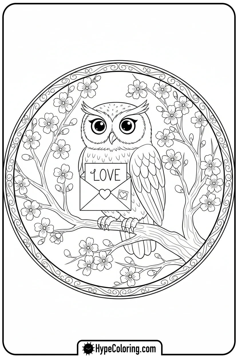 owl-holding-love-letter - valentine coloring pages for adults