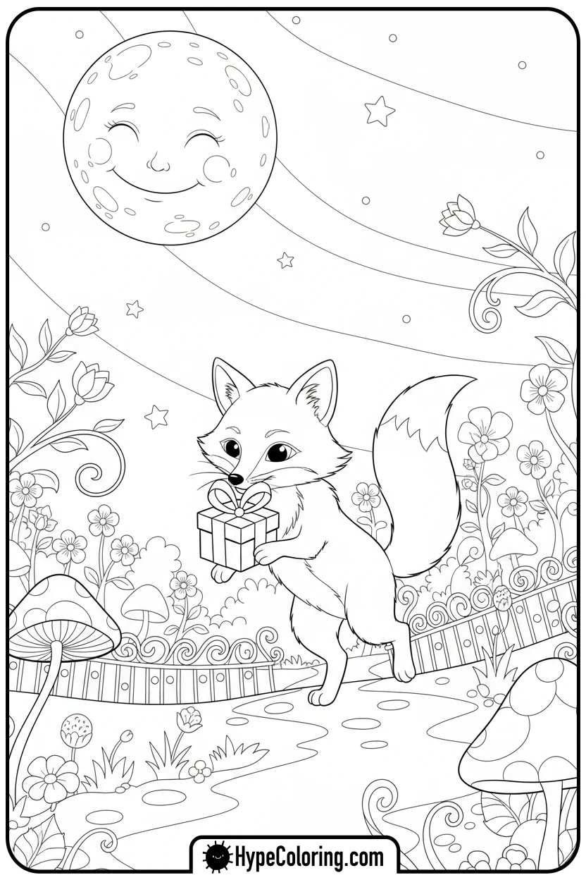 fox-carrying-heart-gift - valentine coloring pages for adults