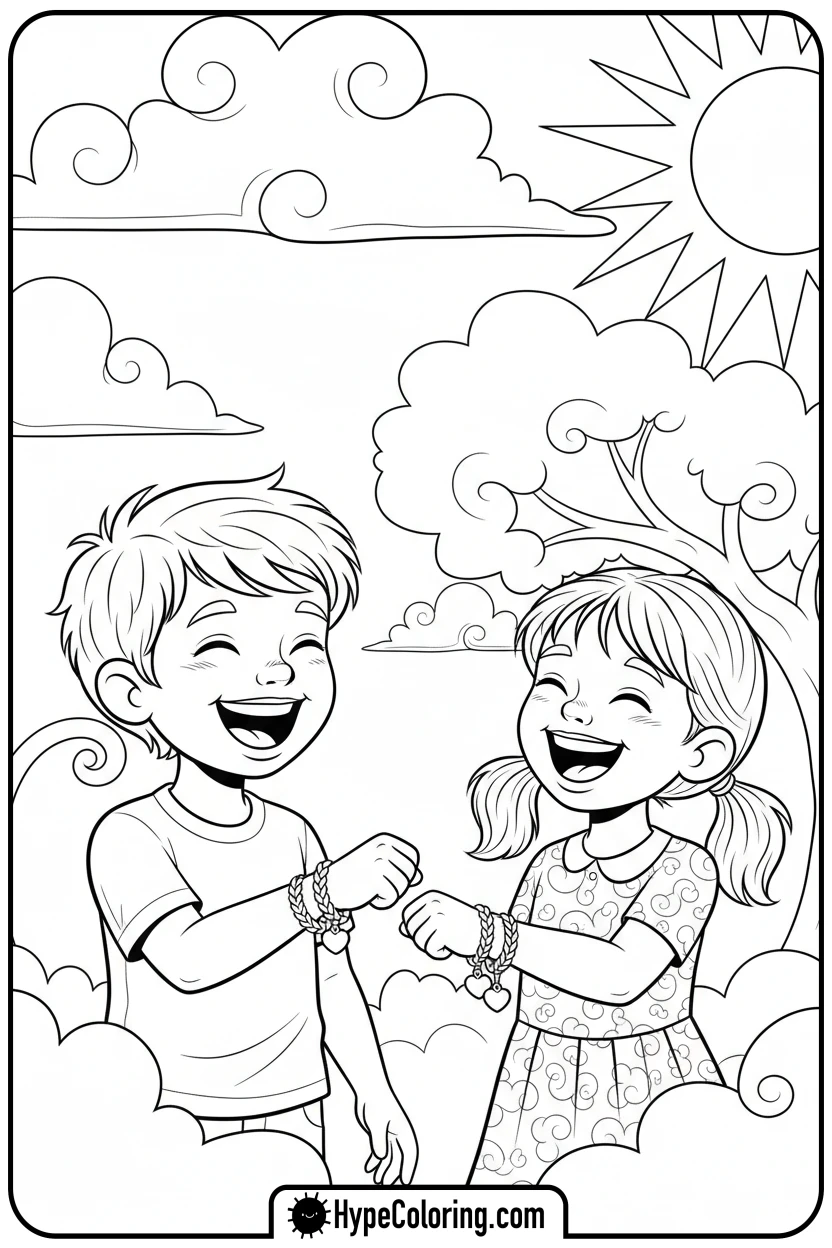 friends-exchanging-bracelets - valentine coloring pages for adults