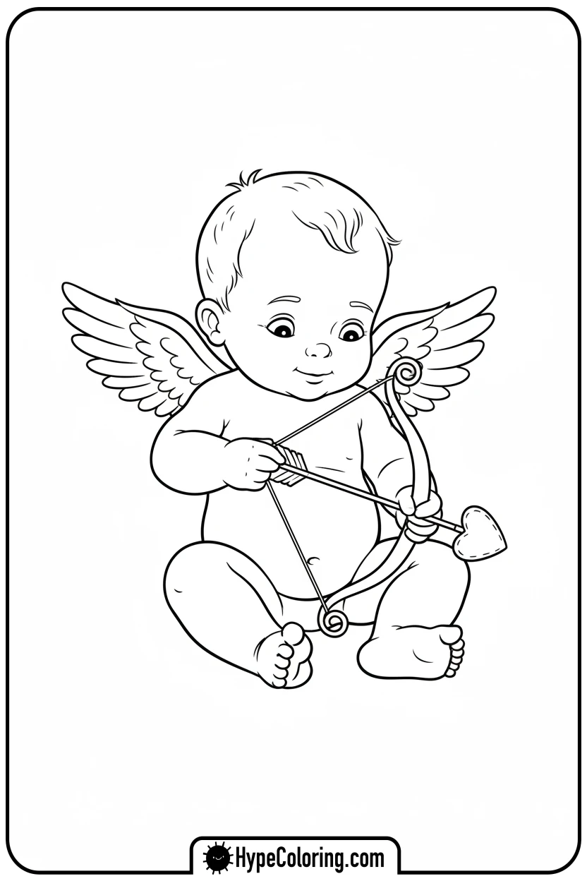 baby-cupid-with-heart-arrow - valentine coloring pages for adults
