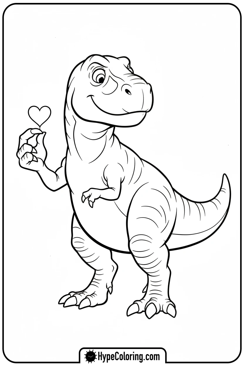 t-rex-holding-tiny-heart - valentine coloring pages for adults
