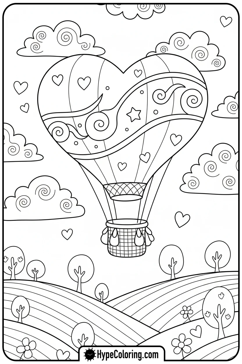 heart-hot-air-balloon - valentine coloring pages for adults