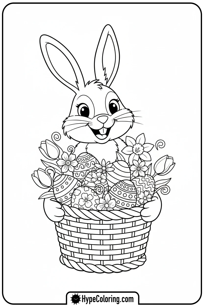 bunny-with-egg-and-flower-basket - easter bunny coloring book pages