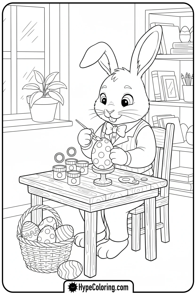 bunny-painting-easter-eggs - easter bunny coloring book pages
