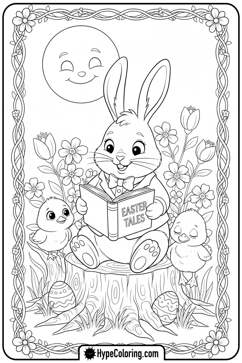 bunny-reading-to-animal-friends - easter bunny coloring book pages