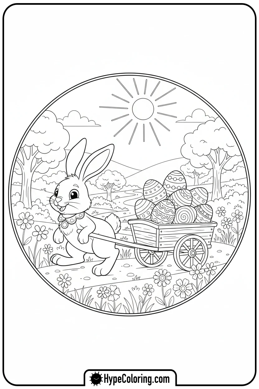 bunny-pulling-egg-wagon - easter bunny coloring book pages