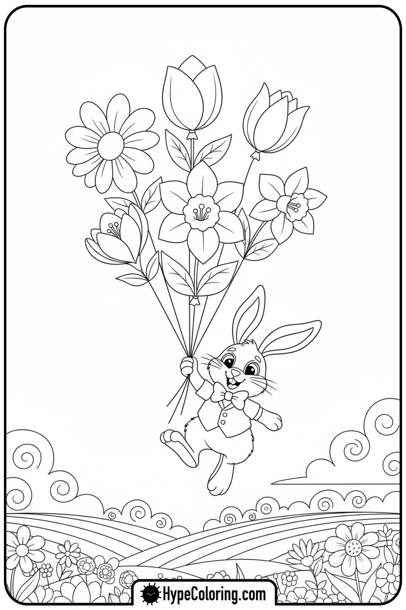 bunny-floating-with-balloons - easter bunny coloring book pages
