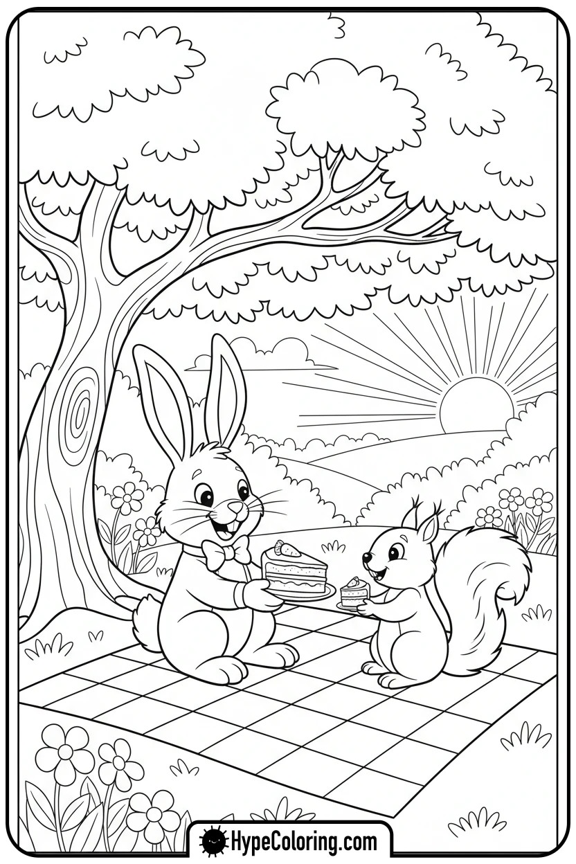 bunny-sharing-cake-with-squirrel - easter bunny coloring book pages