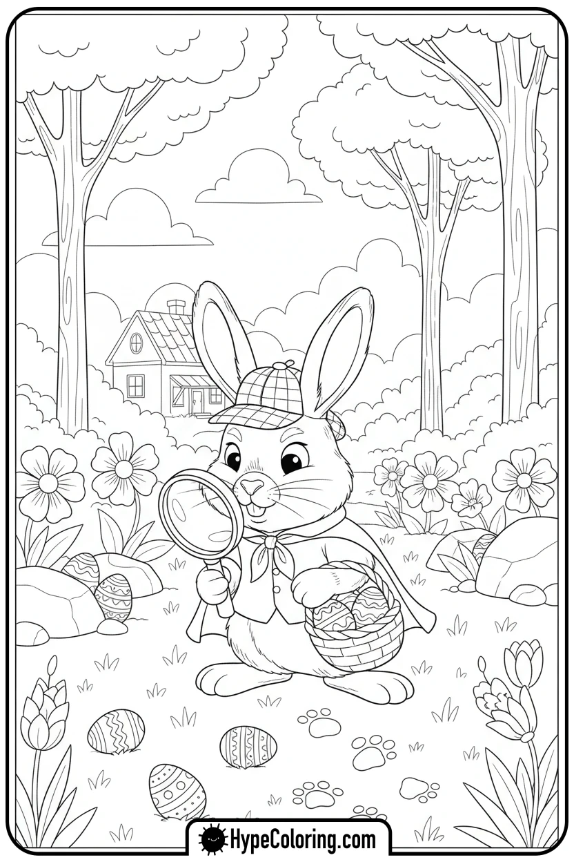 bunny-detective-on-egg-hunt - easter bunny coloring book pages