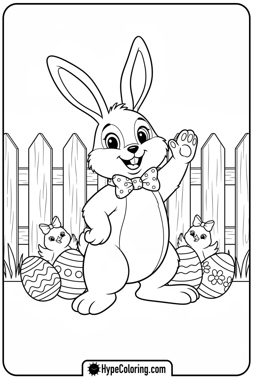 bunny-waving-hello - easter bunny coloring book pages