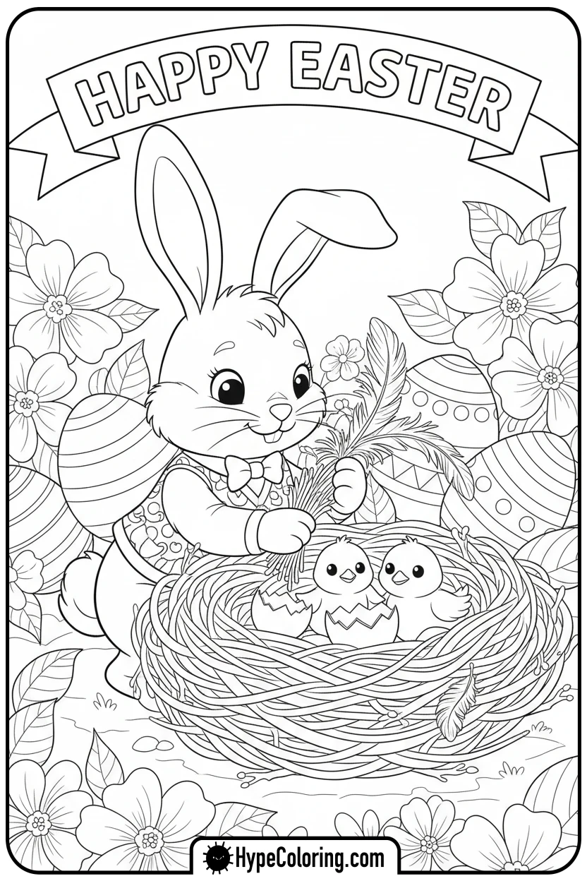 bunny-making-a-chick-nest - easter bunny coloring book pages
