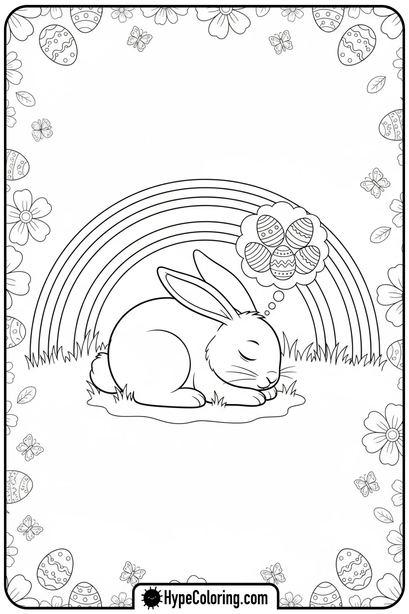 bunny-sleeping-under-rainbow - easter bunny coloring book pages