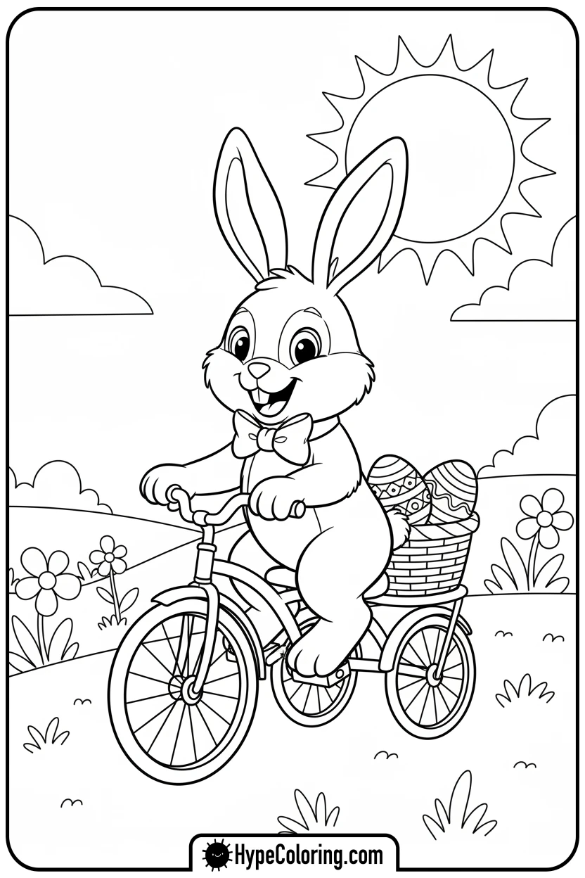 bunny-riding-a-tricycle - easter bunny coloring book pages