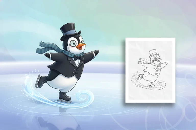 a-fancy-penguin-gracefully-gliding - penguin coloring pages