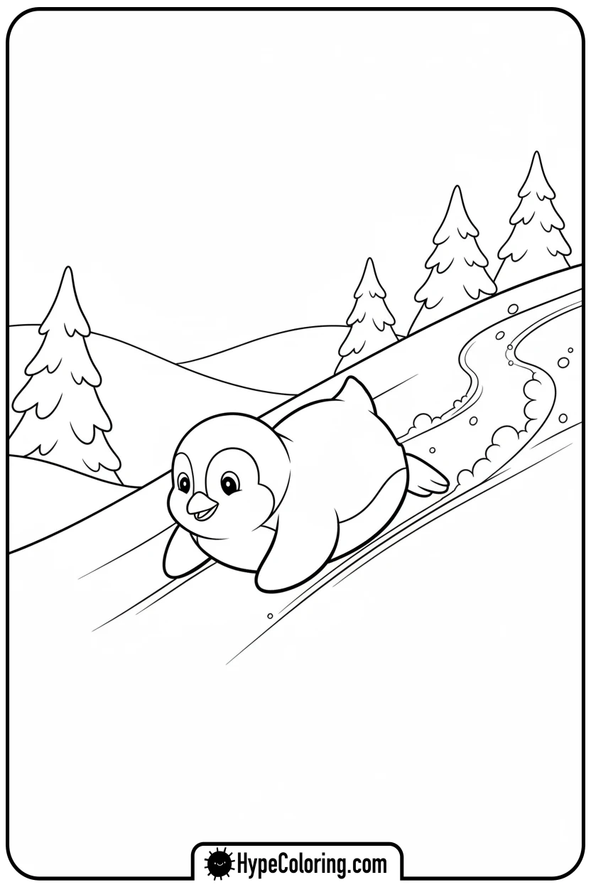 penguin-sliding-on-snow - penguin coloring pages