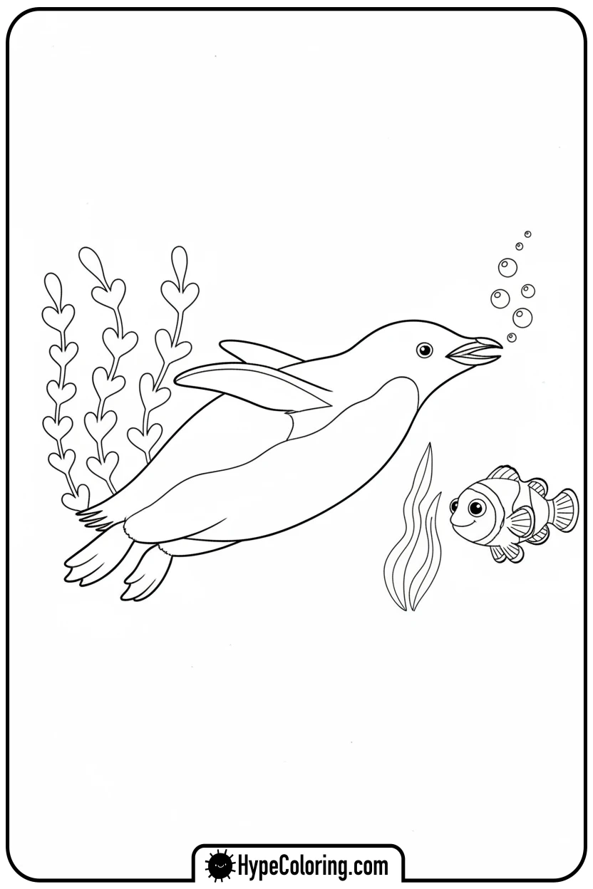 penguin-swimming-underwater-with-fish - penguin coloring pages