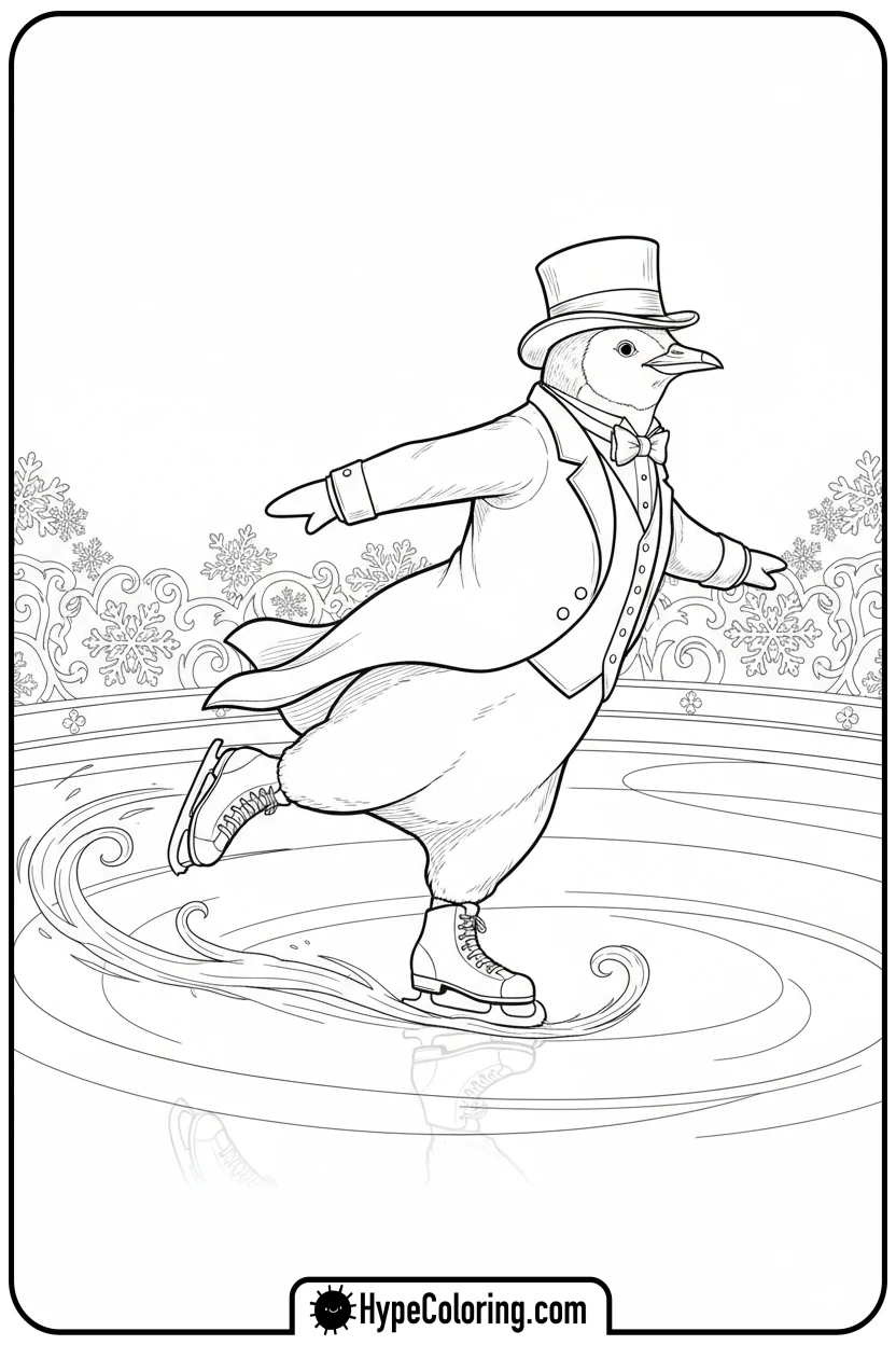 penguin-ice-skating-gracefully - penguin coloring pages