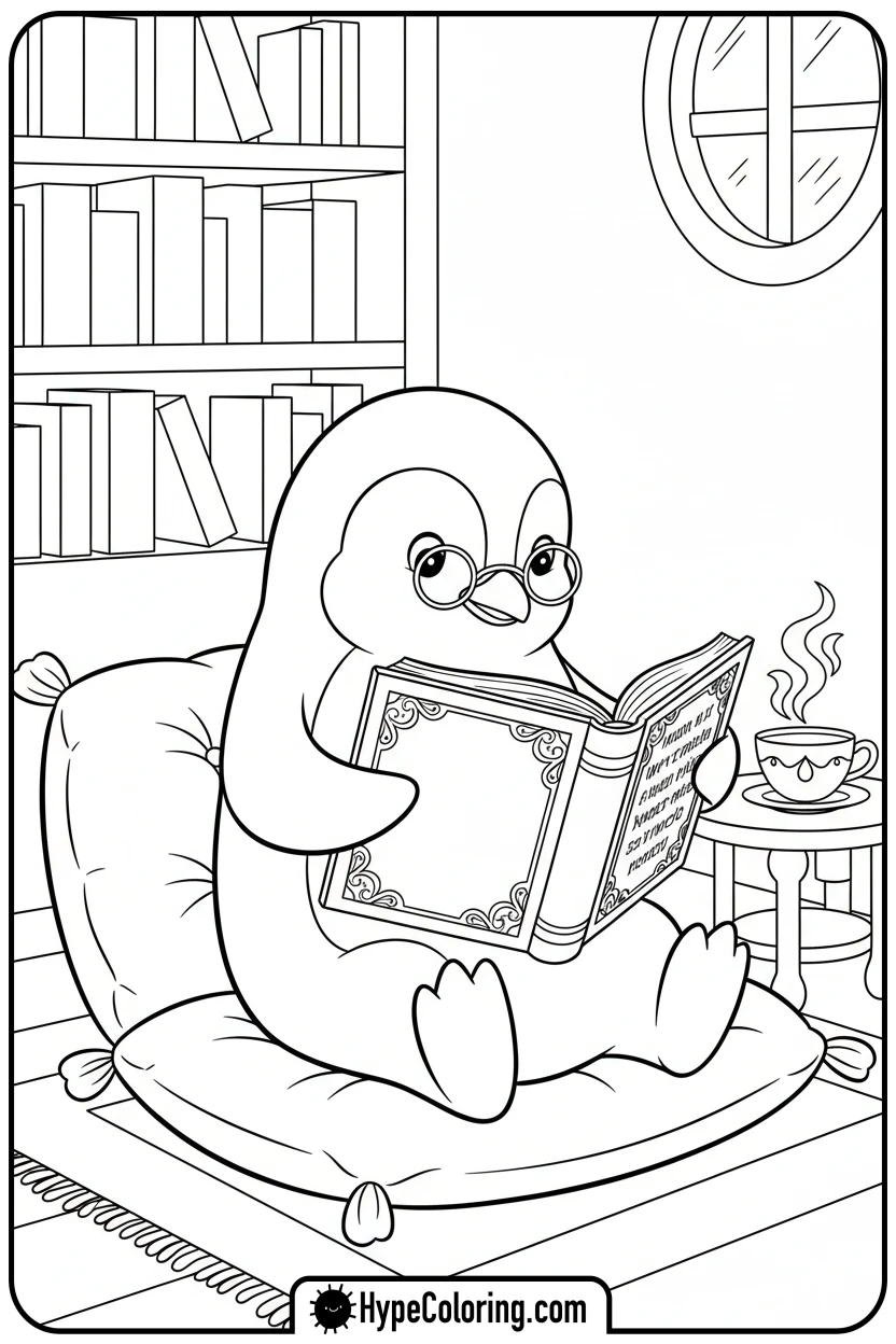penguin-reading-a-book-with-glasses - penguin coloring pages