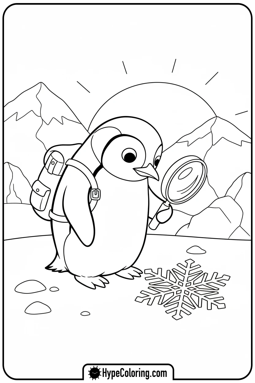 explorer-penguin-with-backpack-and-magnifying-glass - penguin coloring pages