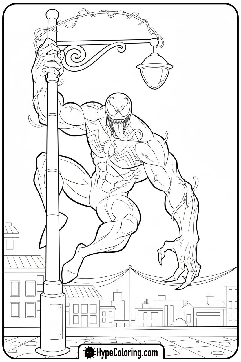 Click to download PDF venom-swinging-from-lamp - venom coloring pages