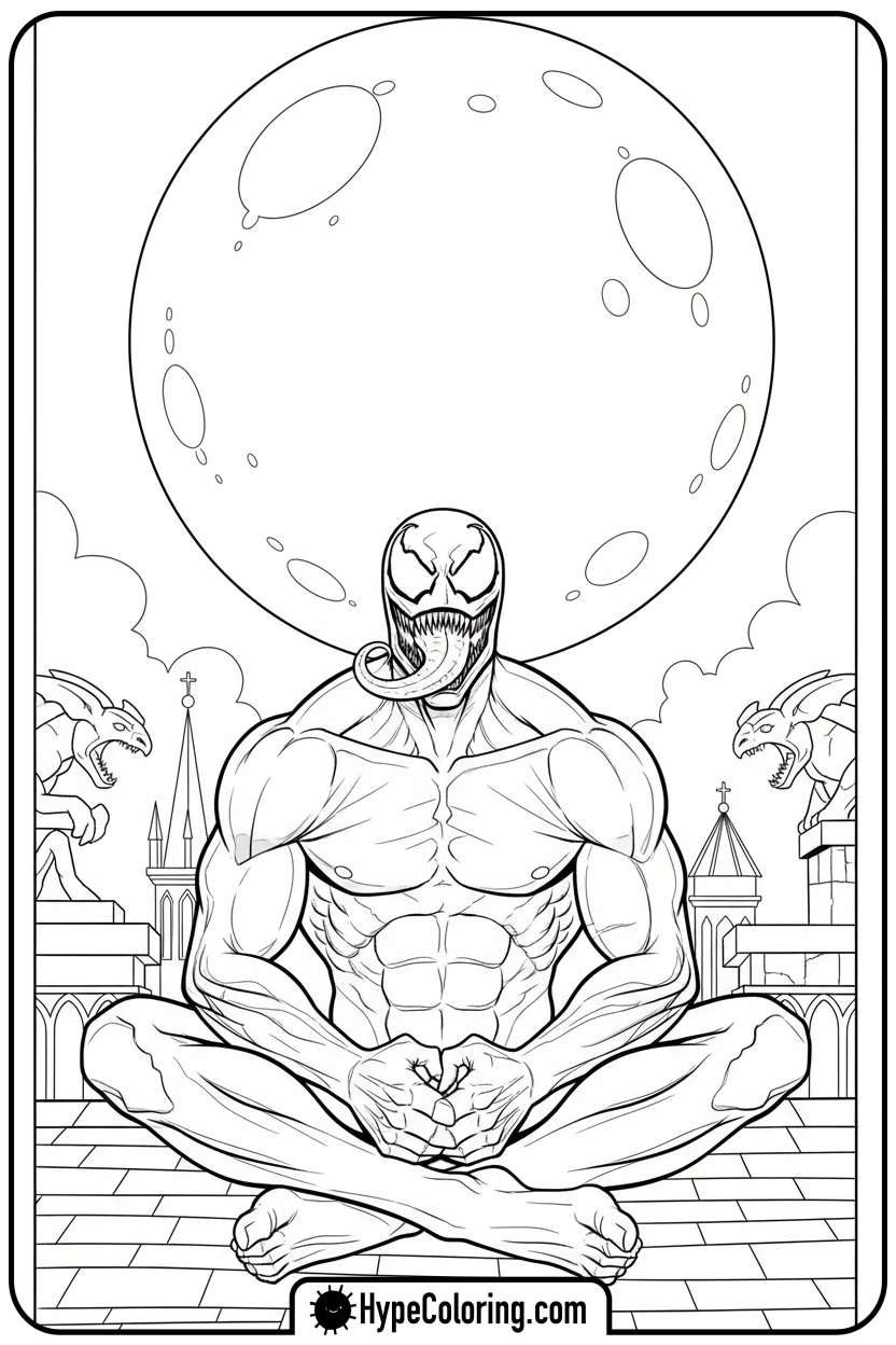 Click to download PDF venom-on-rooftop-at-moon - venom coloring pages